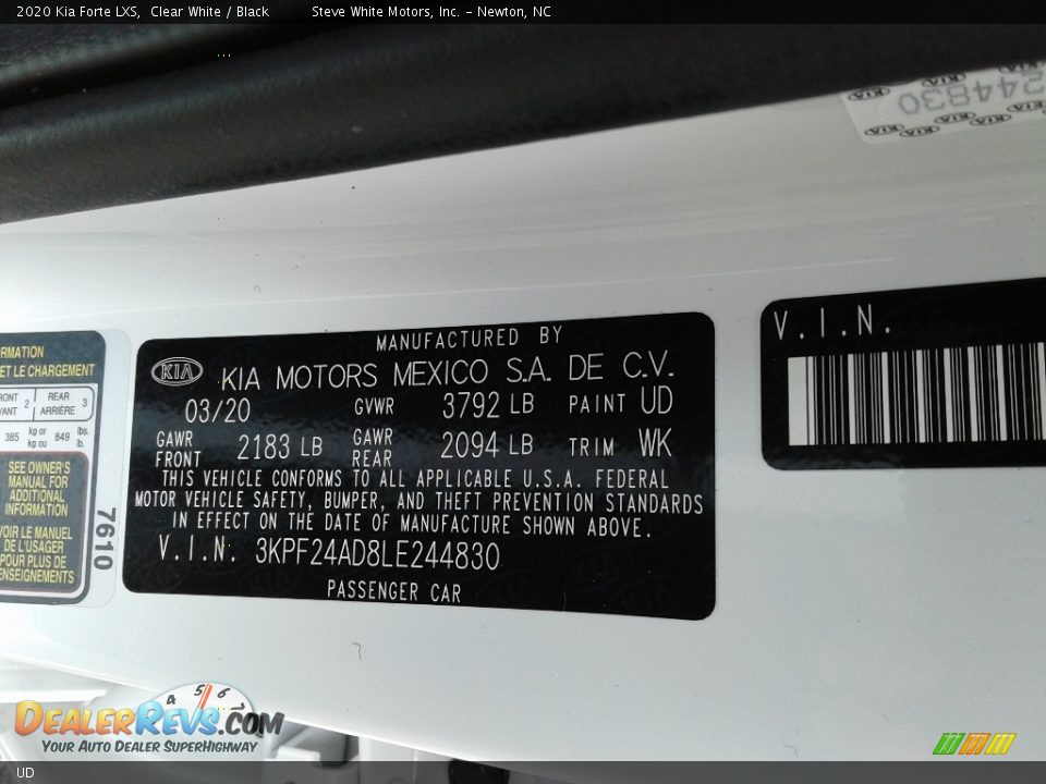 Kia Color Code UD Clear White