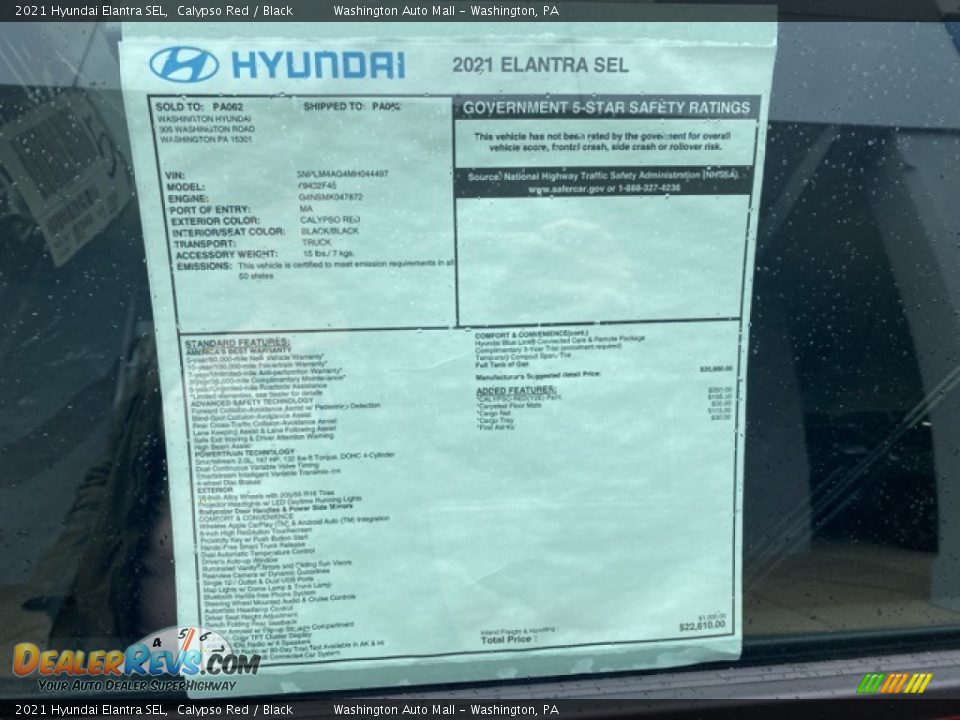 2021 Hyundai Elantra SEL Calypso Red / Black Photo #6