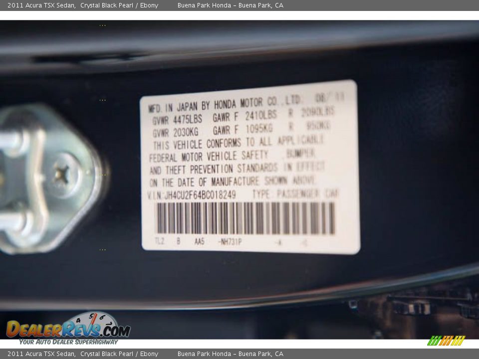 2011 Acura TSX Sedan Crystal Black Pearl / Ebony Photo #33