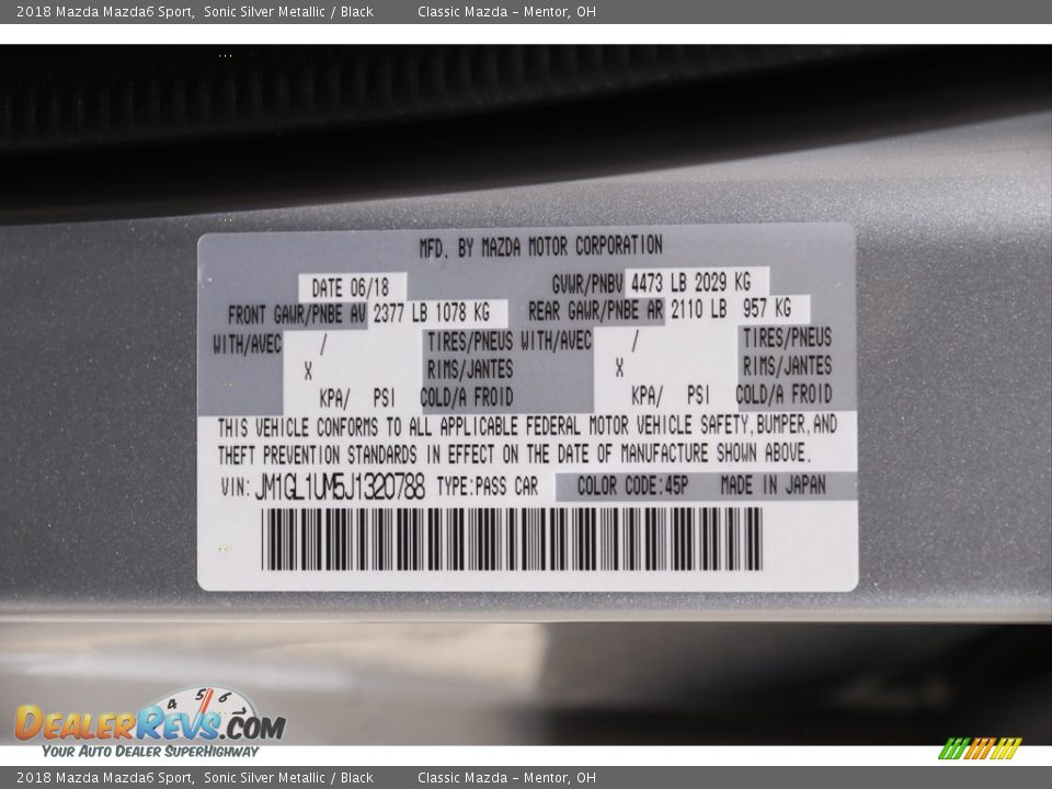 2018 Mazda Mazda6 Sport Sonic Silver Metallic / Black Photo #20