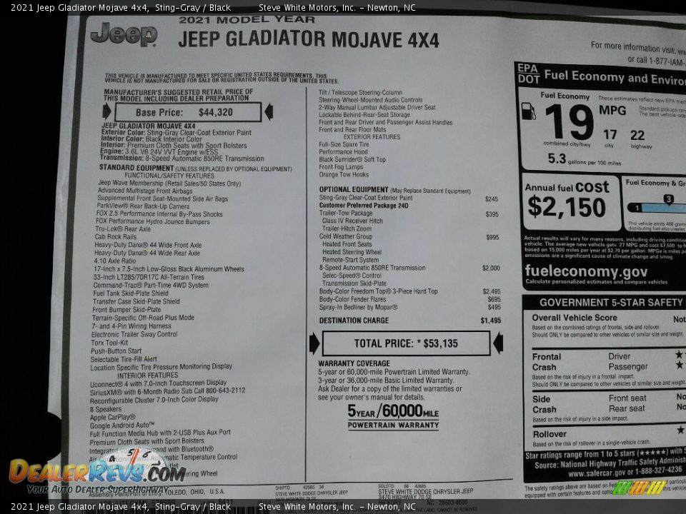 2021 Jeep Gladiator Mojave 4x4 Window Sticker Photo #28