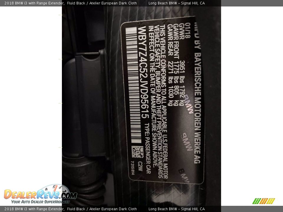 2018 BMW i3 with Range Extender Fluid Black / Atelier European Dark Cloth Photo #35