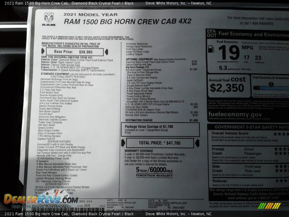2021 Ram 1500 Big Horn Crew Cab Diamond Black Crystal Pearl / Black Photo #30