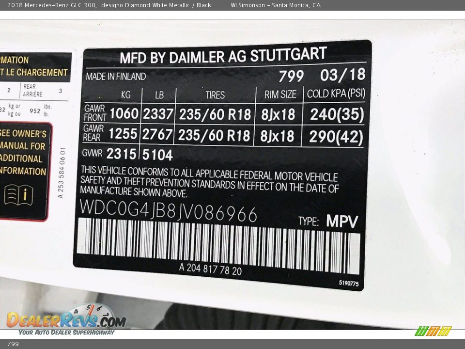 Mercedes-Benz Color Code 799 designo Diamond White Metallic