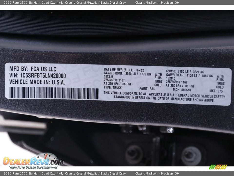 2020 Ram 1500 Big Horn Quad Cab 4x4 Granite Crystal Metallic / Black/Diesel Gray Photo #22