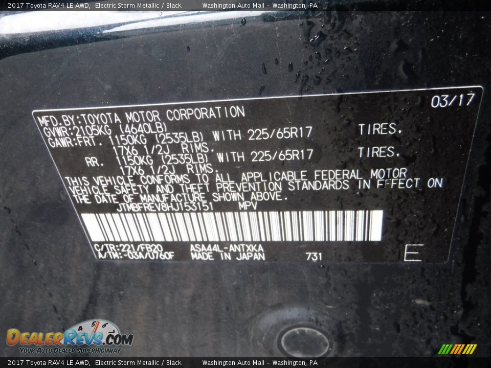 2017 Toyota RAV4 LE AWD Electric Storm Metallic / Black Photo #29