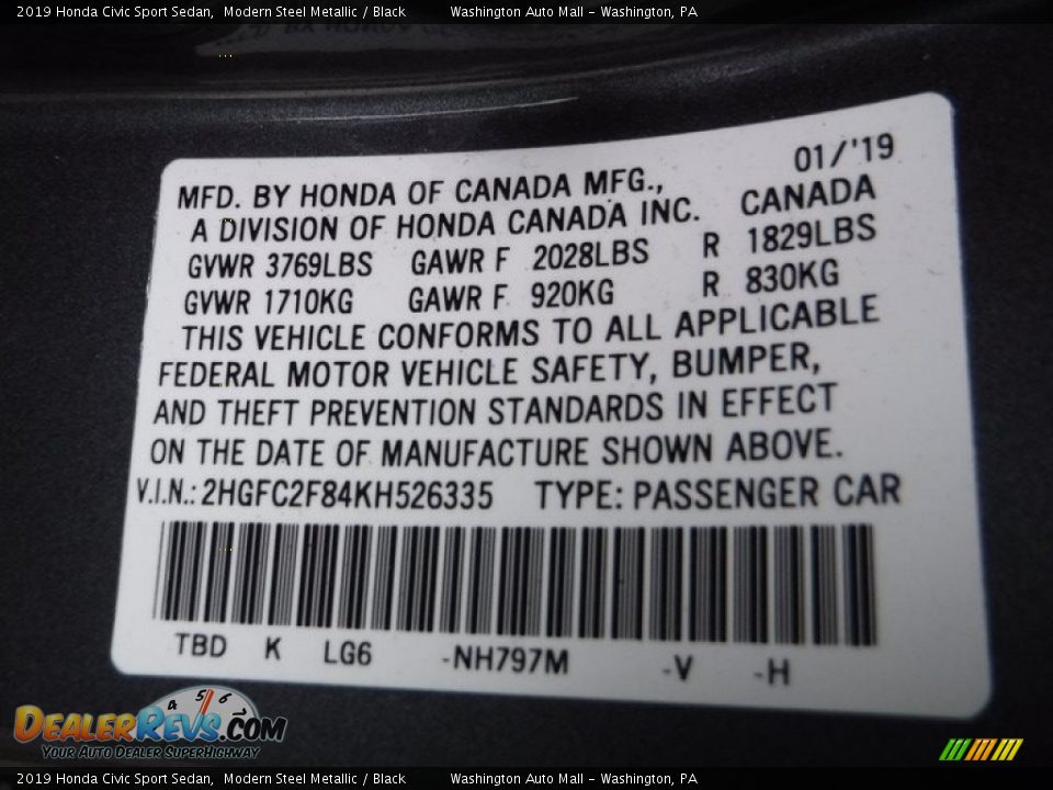 2019 Honda Civic Sport Sedan Modern Steel Metallic / Black Photo #24