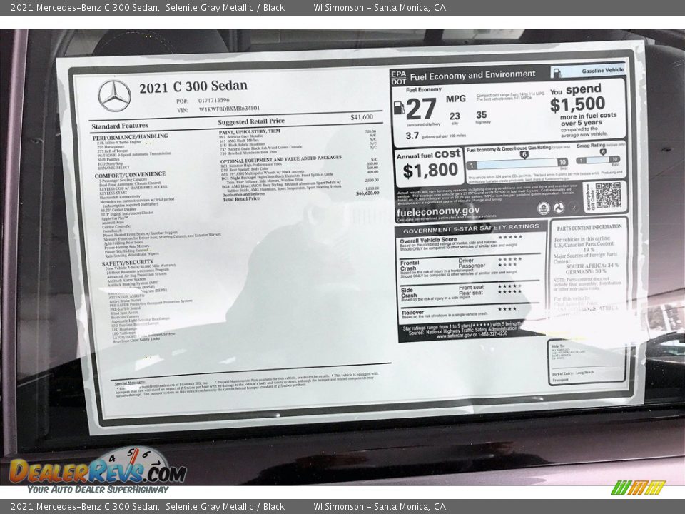 2021 Mercedes-Benz C 300 Sedan Selenite Gray Metallic / Black Photo #11