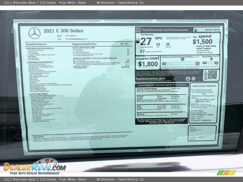 2021 Mercedes-Benz C 300 Sedan Polar White / Black Photo #12