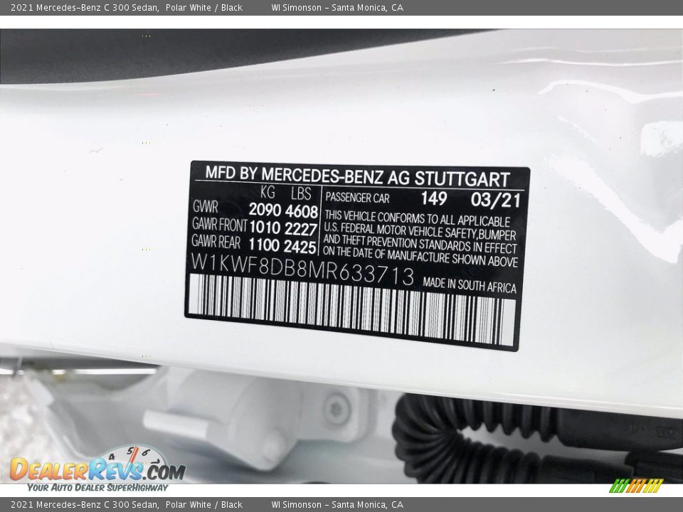 2021 Mercedes-Benz C 300 Sedan Polar White / Black Photo #13