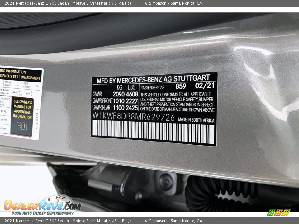 2021 Mercedes-Benz C 300 Sedan Mojave Silver Metallic / Silk Beige Photo #11