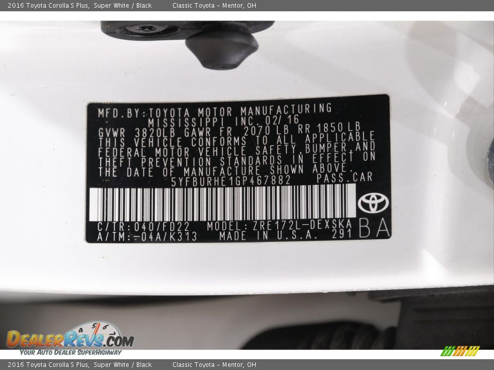 2016 Toyota Corolla S Plus Super White / Black Photo #18