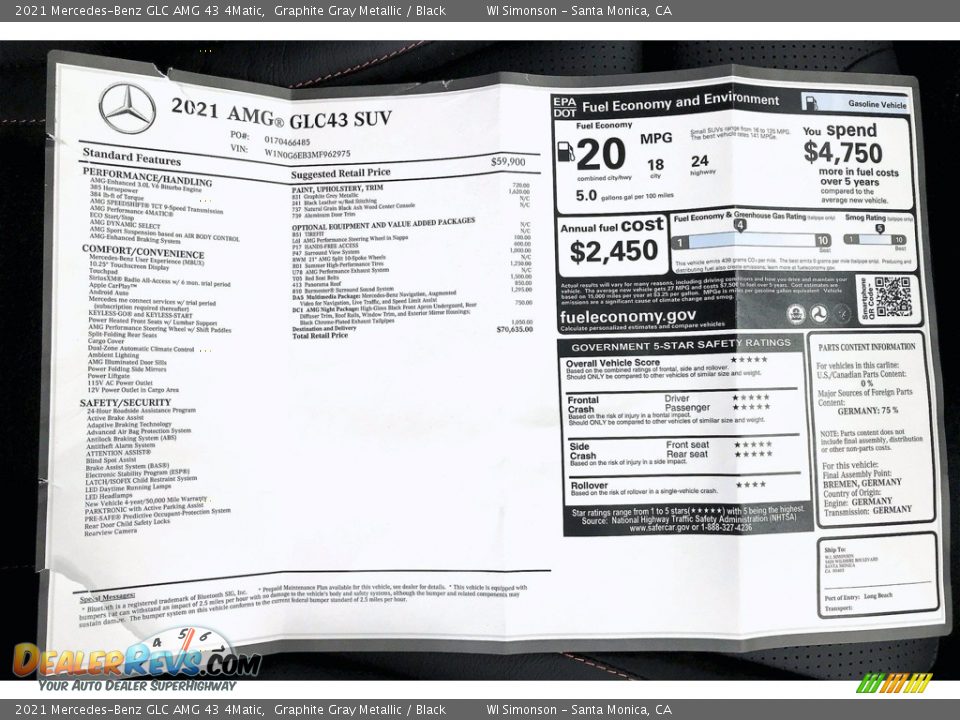 2021 Mercedes-Benz GLC AMG 43 4Matic Window Sticker Photo #13