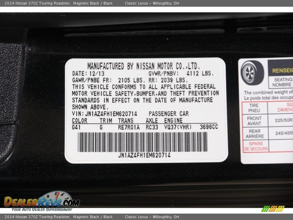 2014 Nissan 370Z Touring Roadster Magnetic Black / Black Photo #21