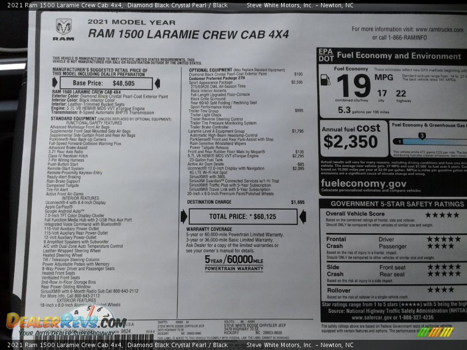 2021 Ram 1500 Laramie Crew Cab 4x4 Diamond Black Crystal Pearl / Black Photo #33