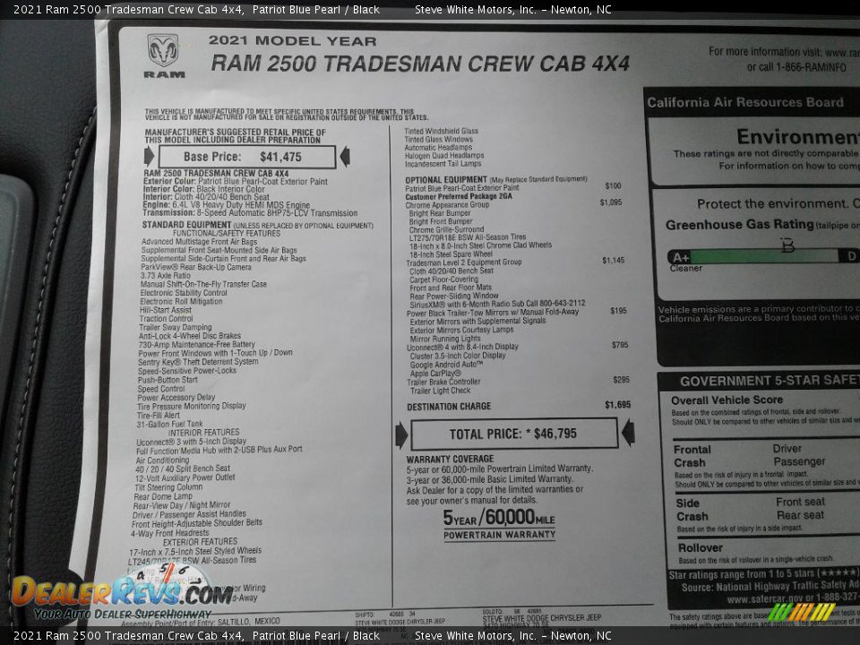 2021 Ram 2500 Tradesman Crew Cab 4x4 Window Sticker Photo #26