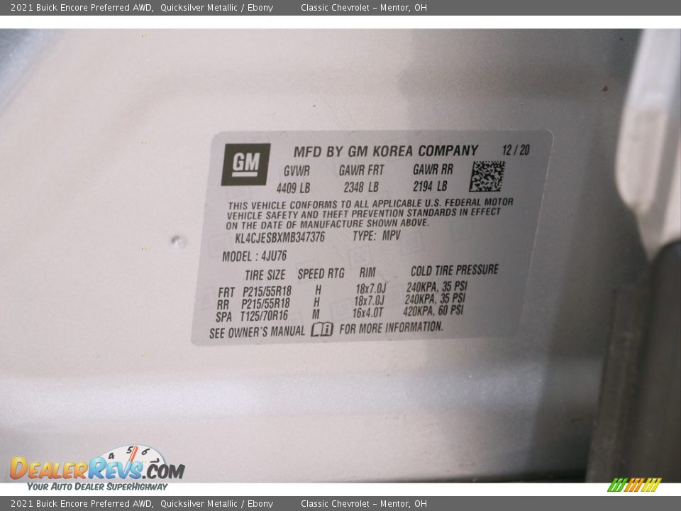 2021 Buick Encore Preferred AWD Quicksilver Metallic / Ebony Photo #20