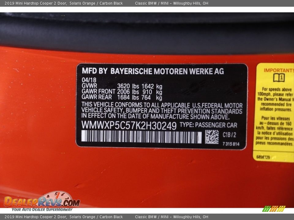 2019 Mini Hardtop Cooper 2 Door Solaris Orange / Carbon Black Photo #19