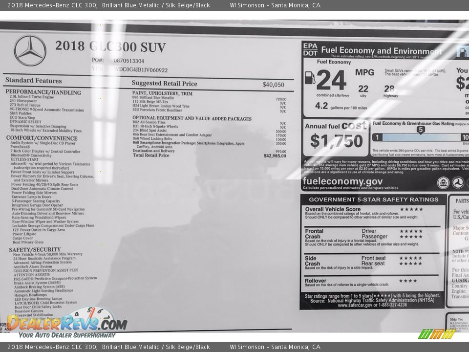 2018 Mercedes-Benz GLC 300 Window Sticker Photo #10