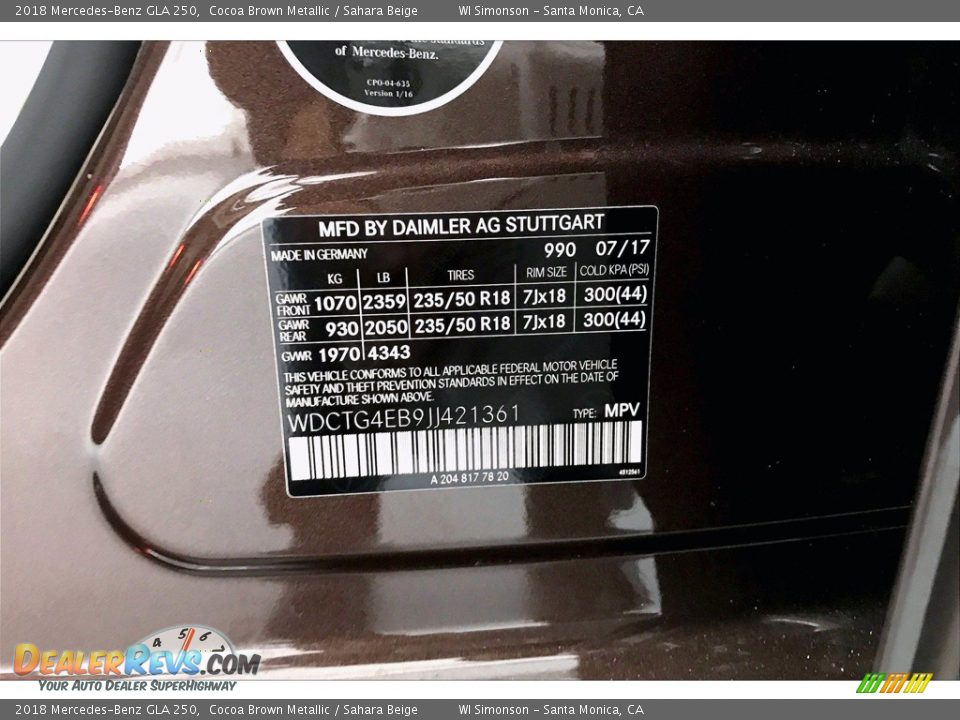 2018 Mercedes-Benz GLA 250 Cocoa Brown Metallic / Sahara Beige Photo #33