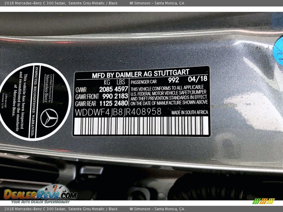 2018 Mercedes-Benz C 300 Sedan Selenite Grey Metallic / Black Photo #33