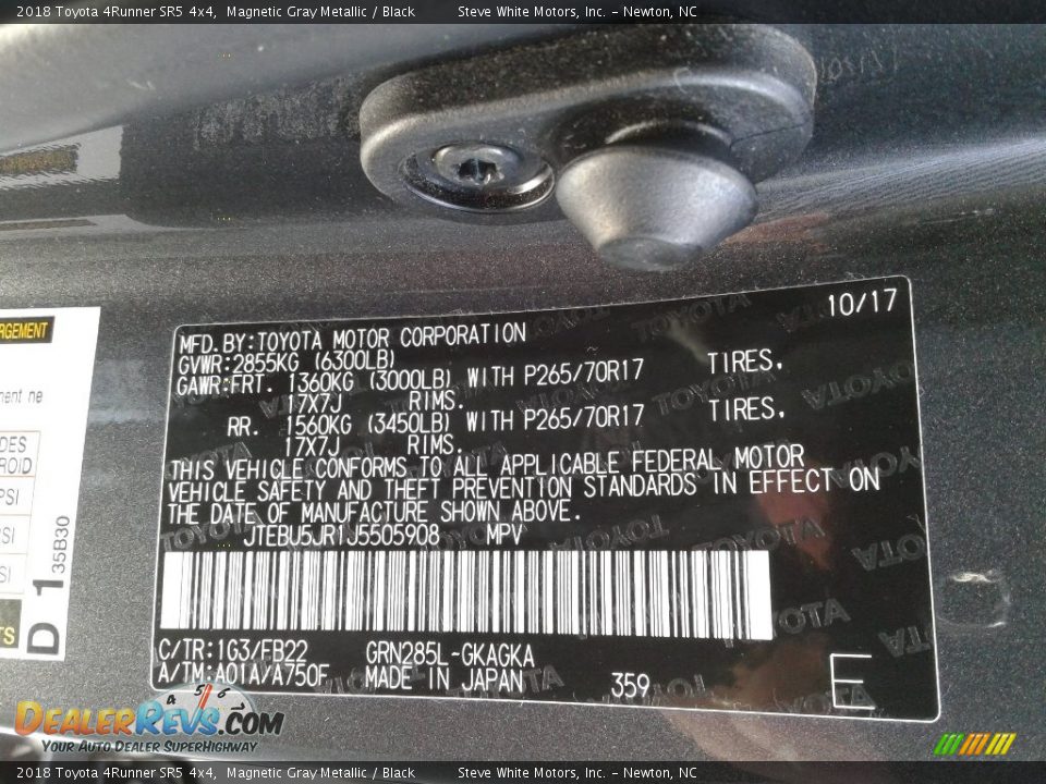 2018 Toyota 4Runner SR5 4x4 Magnetic Gray Metallic / Black Photo #34