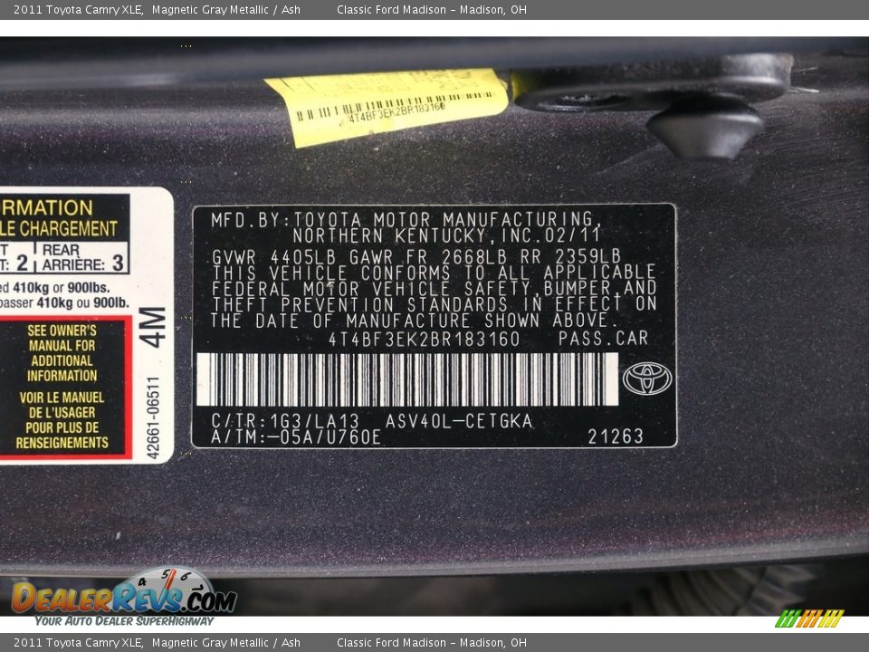 2011 Toyota Camry XLE Magnetic Gray Metallic / Ash Photo #20