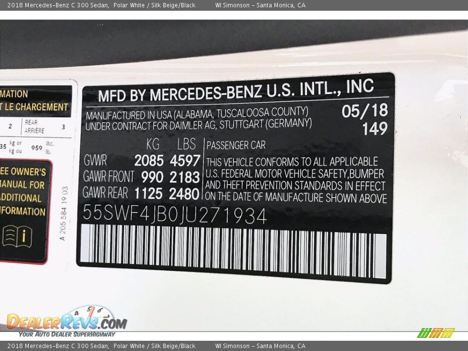 2018 Mercedes-Benz C 300 Sedan Polar White / Silk Beige/Black Photo #33
