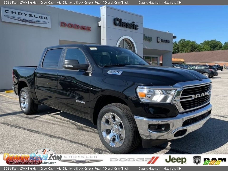 2021 Ram 1500 Big Horn Crew Cab 4x4 Diamond Black Crystal Pearl / Diesel Gray/Black Photo #1
