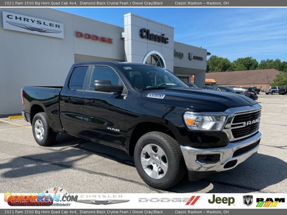 2021 Ram 1500 Big Horn Quad Cab 4x4 Diamond Black Crystal Pearl / Diesel Gray/Black Photo #1