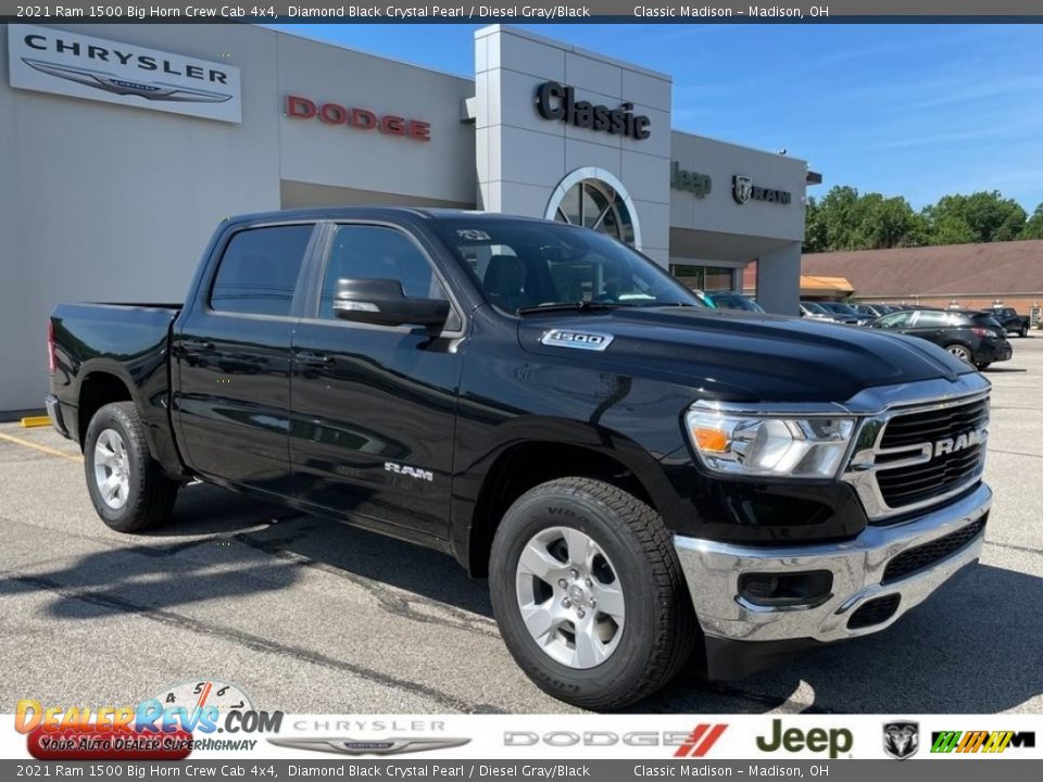 2021 Ram 1500 Big Horn Crew Cab 4x4 Diamond Black Crystal Pearl / Diesel Gray/Black Photo #1