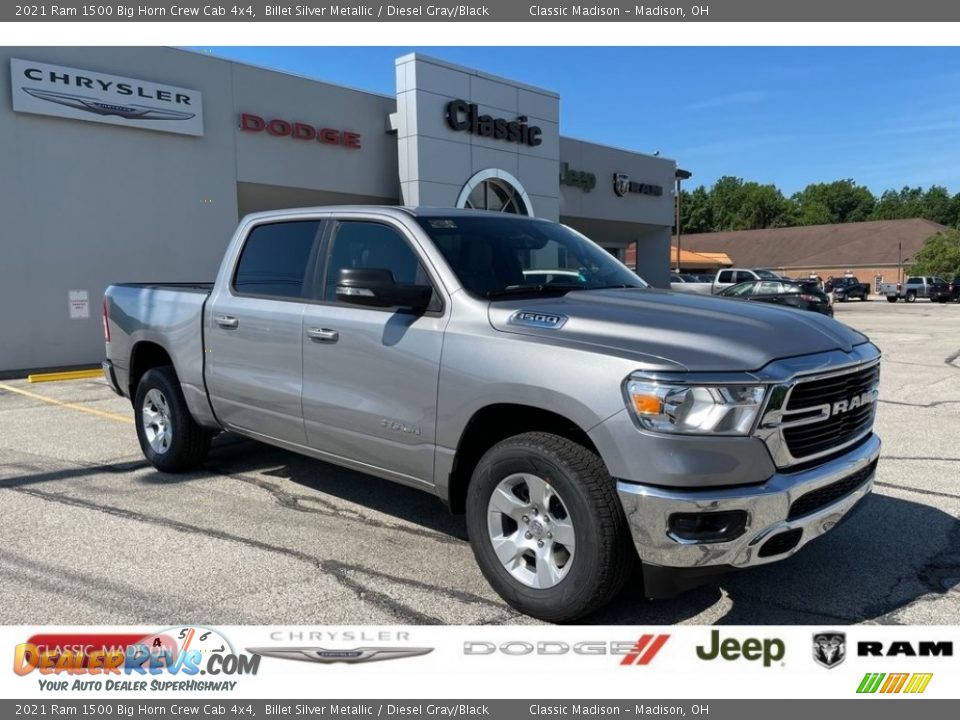 2021 Ram 1500 Big Horn Crew Cab 4x4 Billet Silver Metallic / Diesel Gray/Black Photo #1