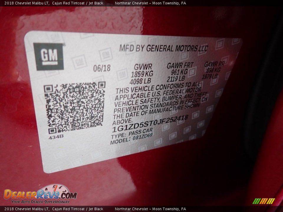 2018 Chevrolet Malibu LT Cajun Red Tintcoat / Jet Black Photo #28