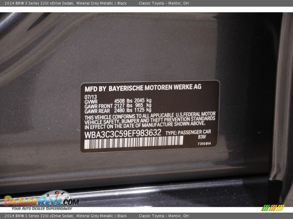 2014 BMW 3 Series 320i xDrive Sedan Mineral Grey Metallic / Black Photo #21