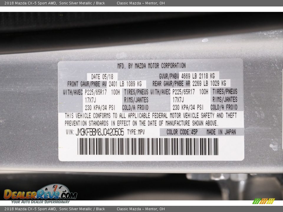 2018 Mazda CX-5 Sport AWD Sonic Silver Metallic / Black Photo #19