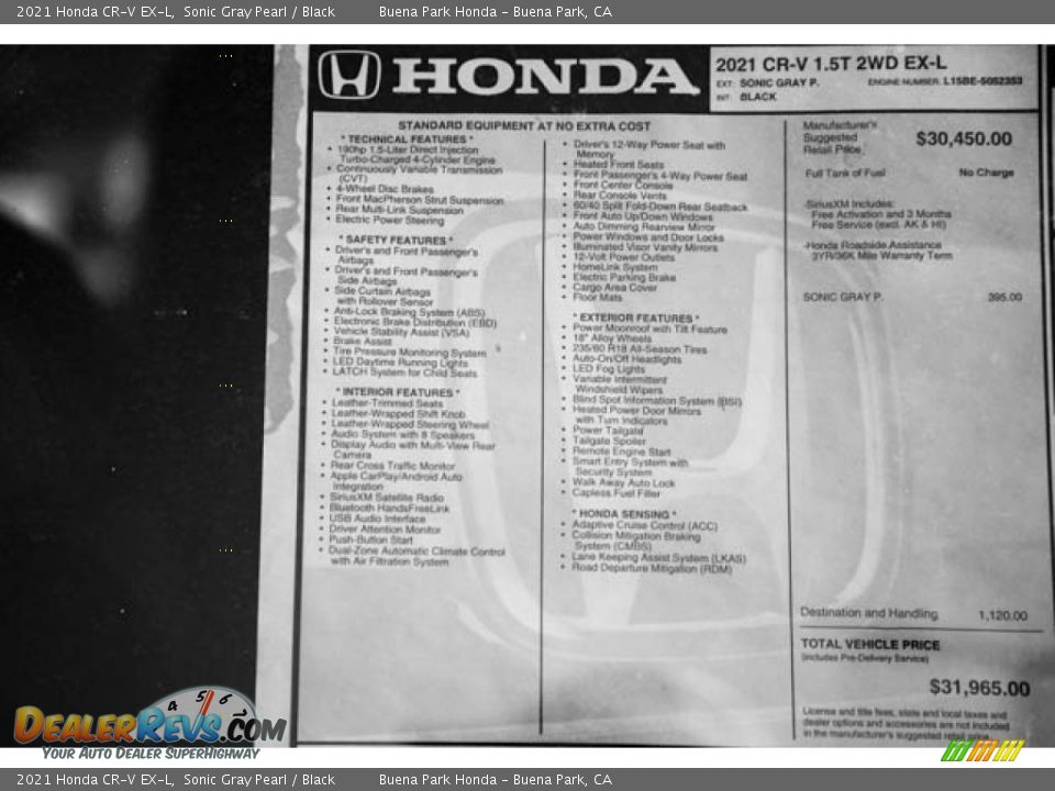 2021 Honda CR-V EX-L Sonic Gray Pearl / Black Photo #36