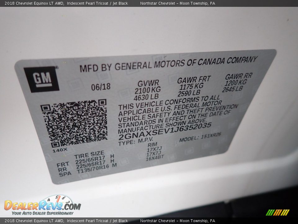 2018 Chevrolet Equinox LT AWD Iridescent Pearl Tricoat / Jet Black Photo #28