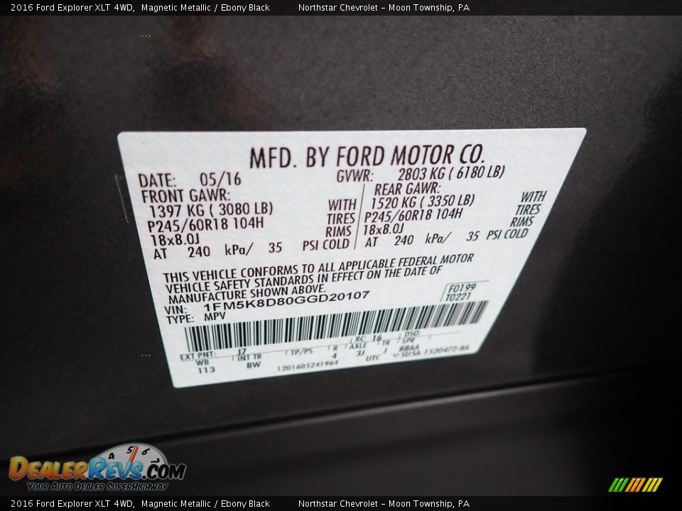 2016 Ford Explorer XLT 4WD Magnetic Metallic / Ebony Black Photo #28