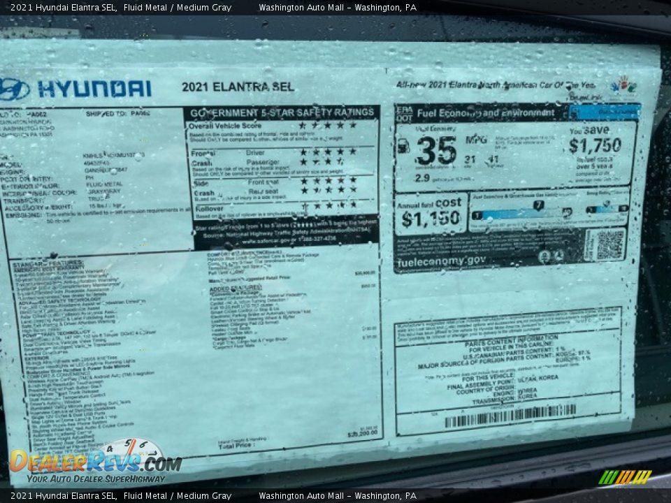 2021 Hyundai Elantra SEL Window Sticker Photo #5