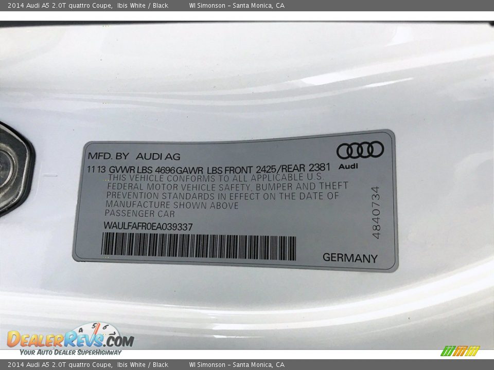 2014 Audi A5 2.0T quattro Coupe Ibis White / Black Photo #33