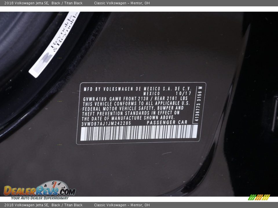 2018 Volkswagen Jetta SE Black / Titan Black Photo #18