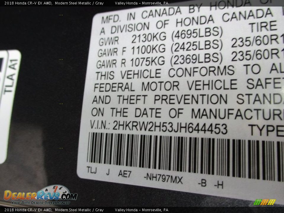2018 Honda CR-V EX AWD Modern Steel Metallic / Gray Photo #19