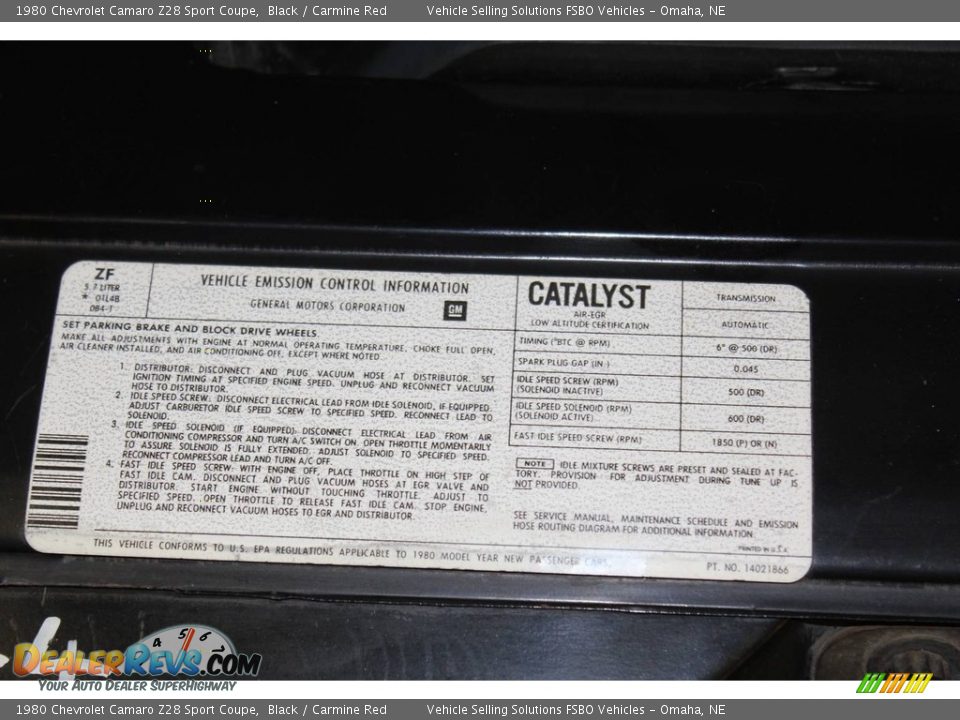 Info Tag of 1980 Chevrolet Camaro Z28 Sport Coupe Photo #27