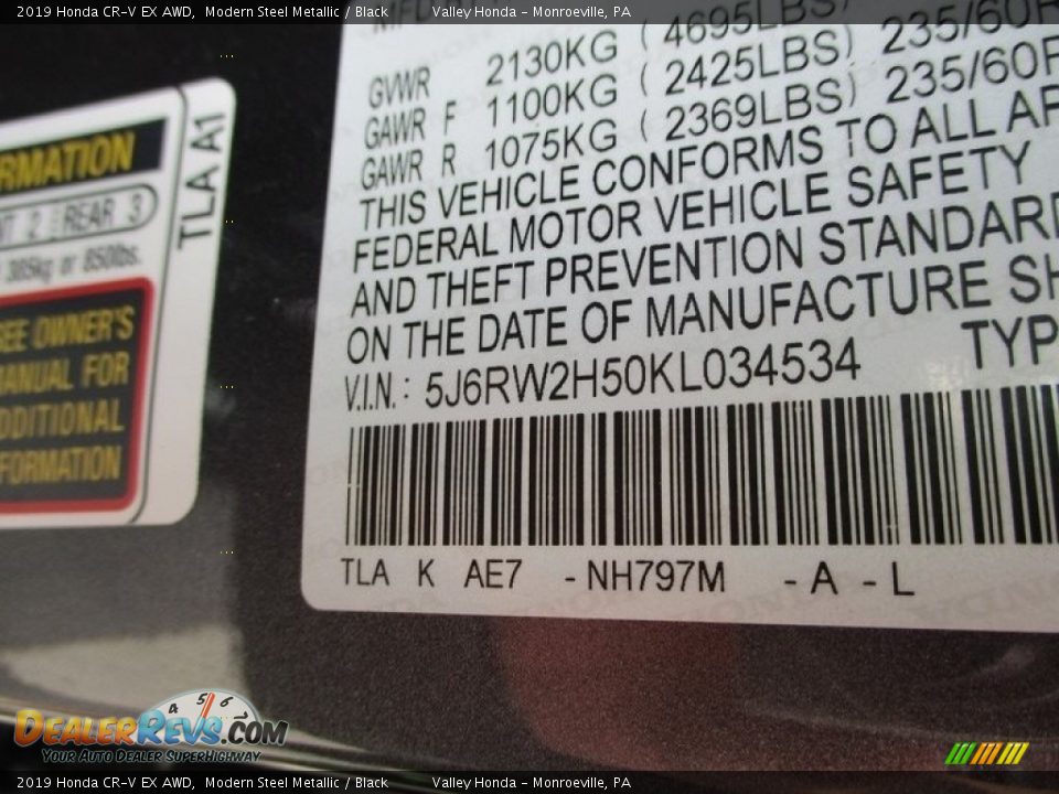 2019 Honda CR-V EX AWD Modern Steel Metallic / Black Photo #19