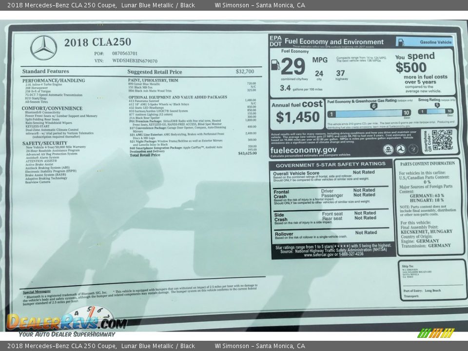 2018 Mercedes-Benz CLA 250 Coupe Lunar Blue Metallic / Black Photo #10