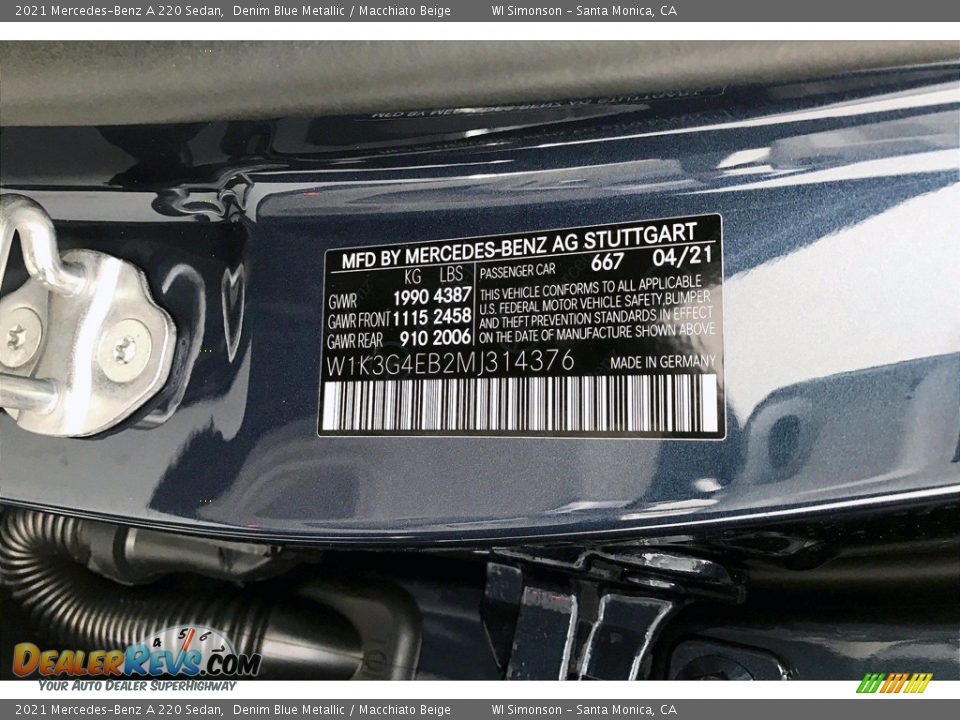 2021 Mercedes-Benz A 220 Sedan Denim Blue Metallic / Macchiato Beige Photo #11