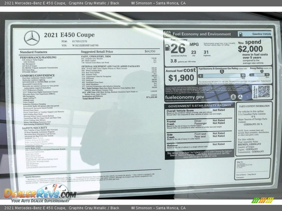 2021 Mercedes-Benz E 450 Coupe Window Sticker Photo #13