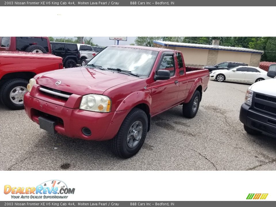 2003 Nissan Frontier XE V6 King Cab 4x4 Molten Lava Pearl / Gray Photo #2