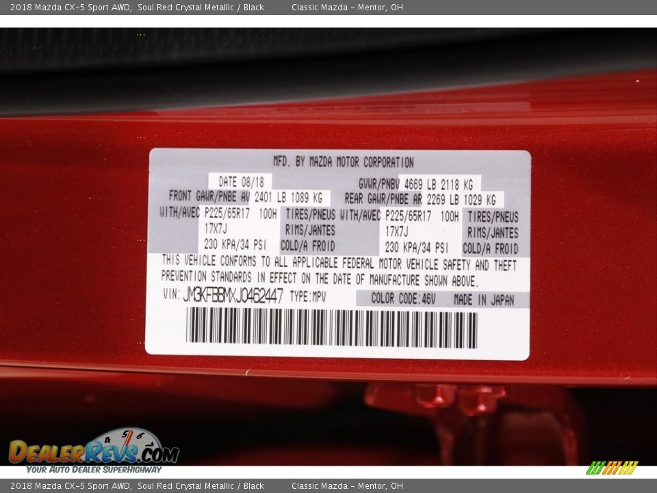 2018 Mazda CX-5 Sport AWD Soul Red Crystal Metallic / Black Photo #19