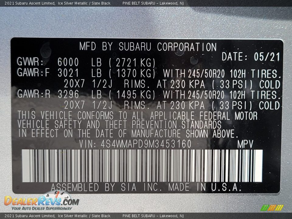 2021 Subaru Ascent Limited Ice Silver Metallic / Slate Black Photo #14